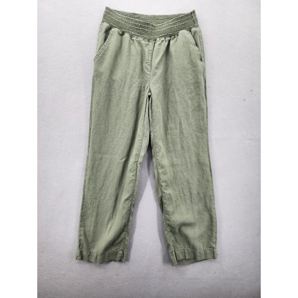 Briggs Sage Green Linen Blend Smocked Waist Pull On Pants Womens Small Trousers